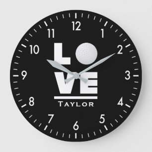 Love And Live Golf Sports Fan Custom Name Große Wanduhr