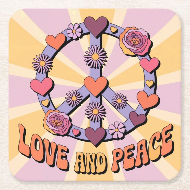 Love And Peace Coaster Set Rechteckiger Pappuntersetzer (Vorderseite)