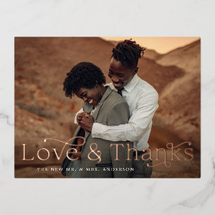 Love and Thanks Foil Mariage Carte postale Merci