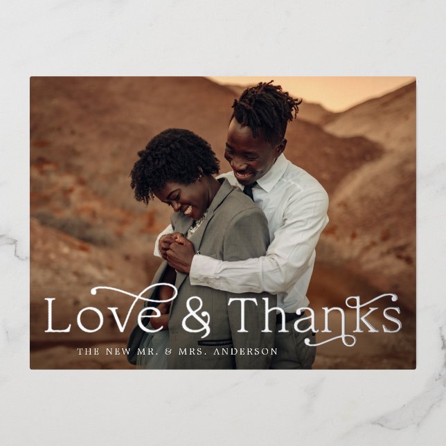Love and Thanks Foil Mariage Carte postale Merci (Recto)
