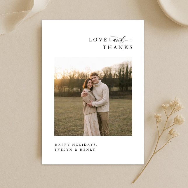 Love and Thanks | Newlywed Christmas Boho Photo Dankeskarte (Von Creator hochgeladen)