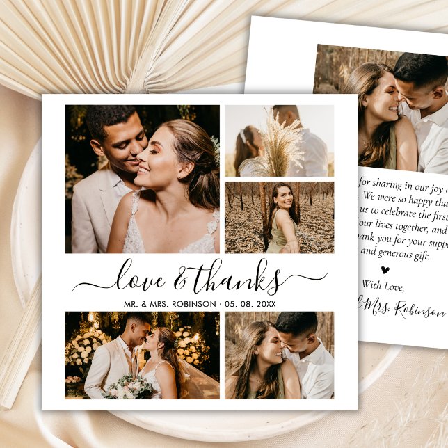 Love and Thanks Script Photo Collage Wedding Thank Dankeskarte (Von Creator hochgeladen)