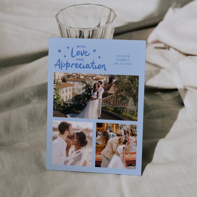 Love Appreciation Wedding Multi Photo Icy Blue Dankeskarte (Von Creator hochgeladen)