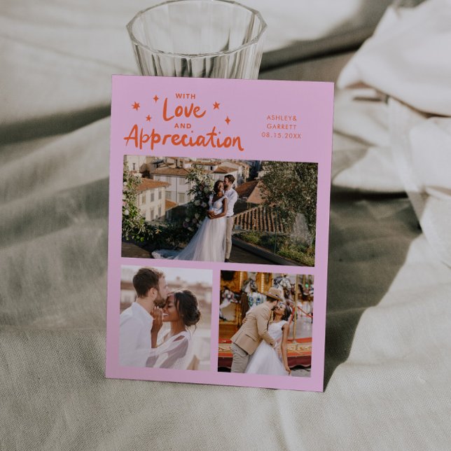 Love Appreciation Wedding Multi Photo Orange Pink Dankeskarte (Von Creator hochgeladen)