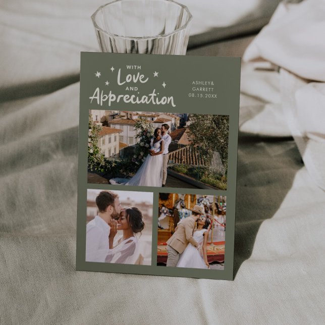 Love Appreciation Wedding Multi Photo Sage Green Dankeskarte (Von Creator hochgeladen)