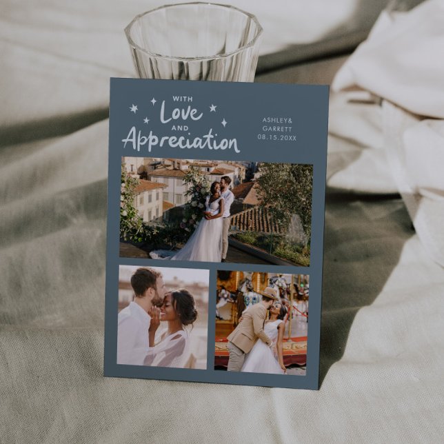 Love Appreciation Wedding Multi Photo Slate Blue Dankeskarte (Von Creator hochgeladen)