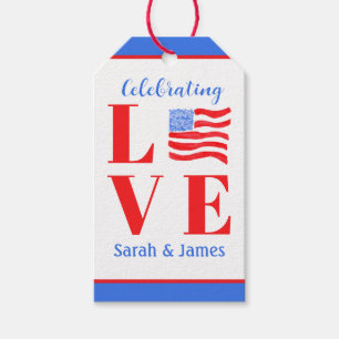 LOVE Aquarell-Amerikanische-Flagge-NAME-Hochzeit Geschenkanhänger