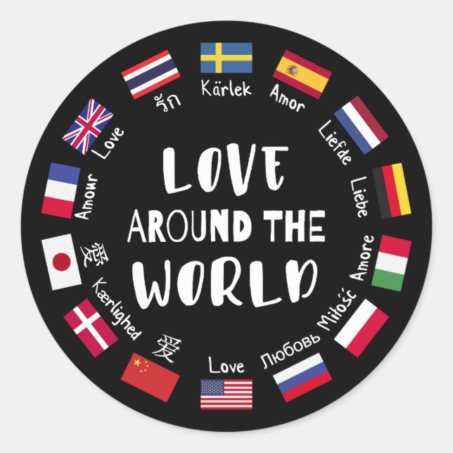 Love Around the World Languages  Runder Aufkleber (Vorderseite)