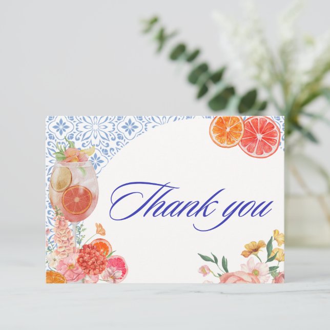 Love at first spritz orange bridal shower dankeskarte (Stehend Vorderseite)