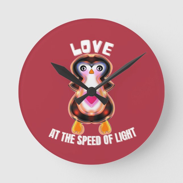 Love at the Speed of Light Penguin Gift Runde Wanduhr (Vorderseite)