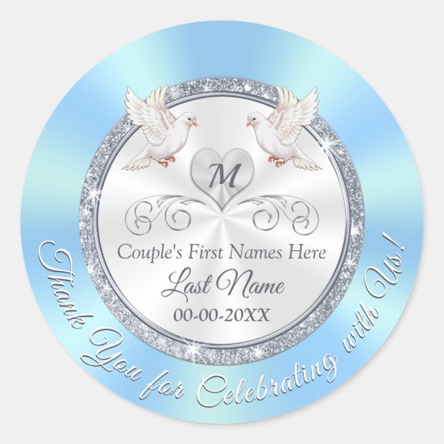 Love Bird Blue White Silver Gastgeschenk Hochzeit  Runder Aufkleber (Vorderseite)