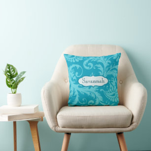 Love Bird Damask Bright Aqua Personalisiert Kissen