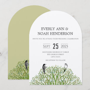 Love Bird Green Swirl Tree Einladung Hochzeit