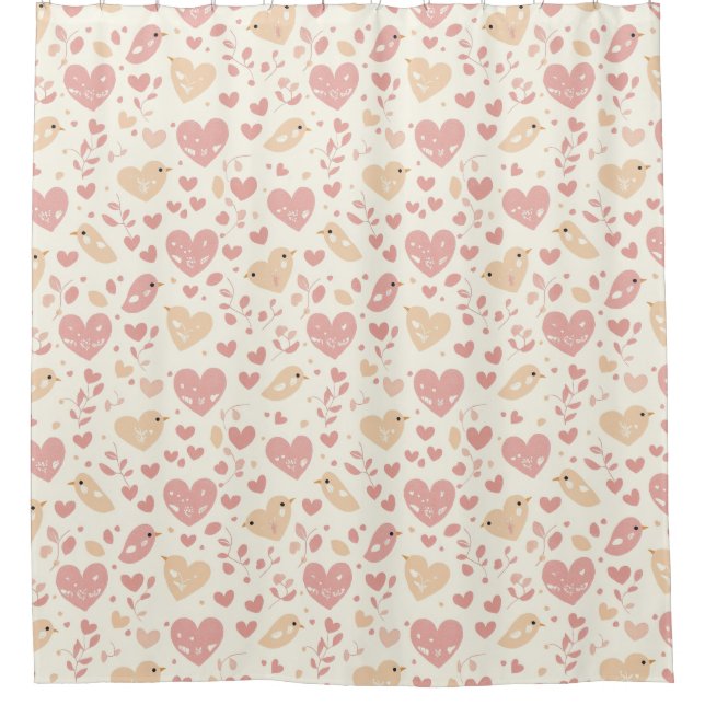 Love Bird & Herz Duschvorhang (Vorderseite)