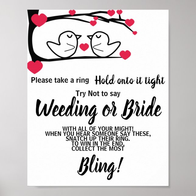 Love Bird Klingeln auf Brautparty-Spielzeichen Poster (Vorne)
