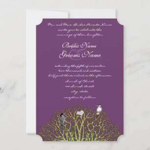 Love Bird Lila und grüne Swirl Tree Wedding Einladung