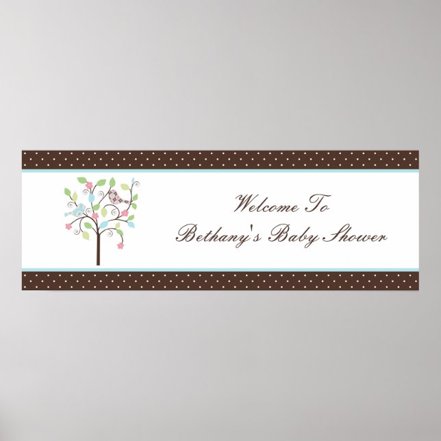 Love Bird Tree Polka Dots Baby Showbanner Poster (Vorne)