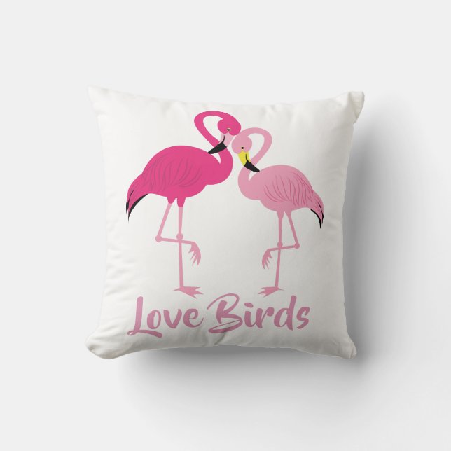Love Bird Valentinstag Kissen mit Flamingos. (Vorderseite)