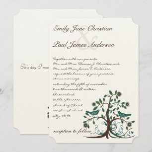 Love Birds Aquamarin & Brown Tree Hochzeit Einladu Einladung
