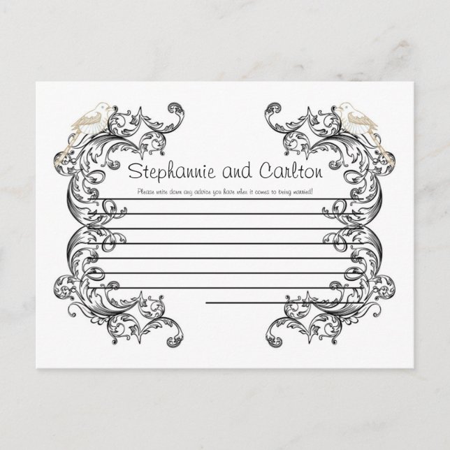 Love Birds Black/White Wedding Advice Card Hinweiskarte (Vorderseite)