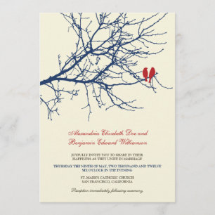 Love Birds Branch Wedding Invitation (Marine) Einladung
