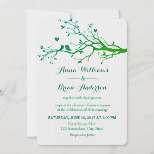 Love Birds Branches Green Hues Hochzeit Einladung