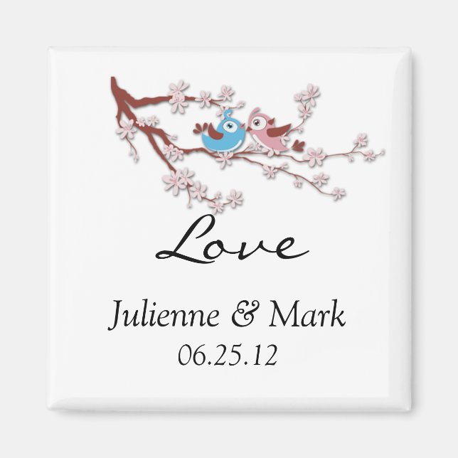 Love Birds Cherry Blossoms Hochzeitsmagnet Magnet (Vorne)