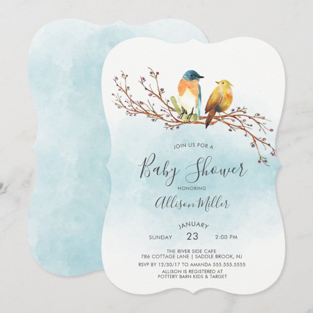 Love Birds Couple Baby Dusche Einladung (Vorne/Hinten)