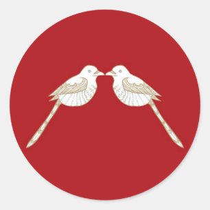 Love Birds Crimson/Creme Wedding Umschlag Aufklebe Runder Aufkleber