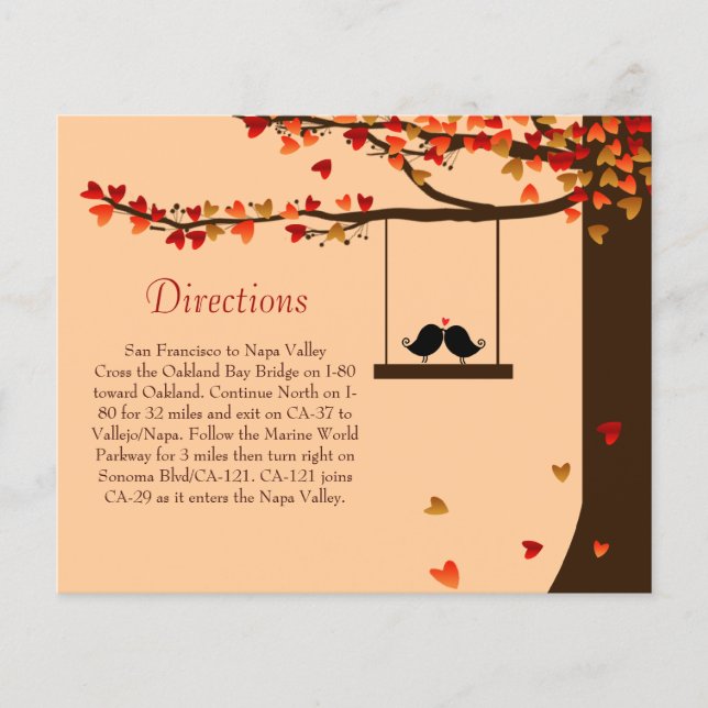 Love Birds Falling Hearts Oak Tree Direction Card (Vorderseite)