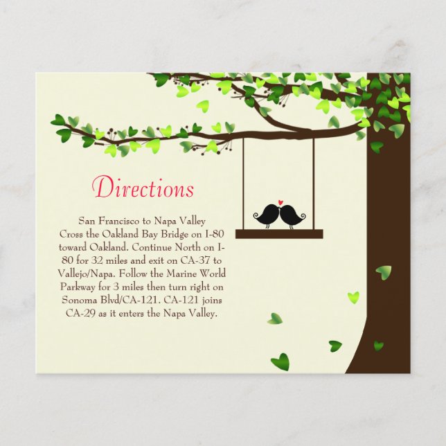 Love Birds Falling Hearts Oak Tree Direction Card (Vorderseite)