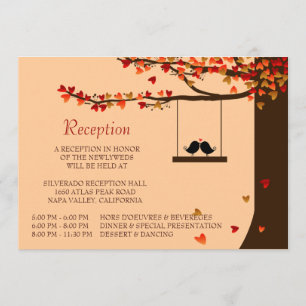 Love Birds Falling Hearts Oak Tree Empfang Card Einladung