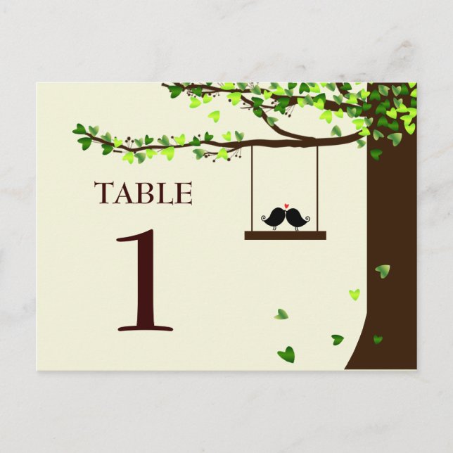 Love Birds Falling Hearts Oak Tree Tischnummer (Vorderseite)