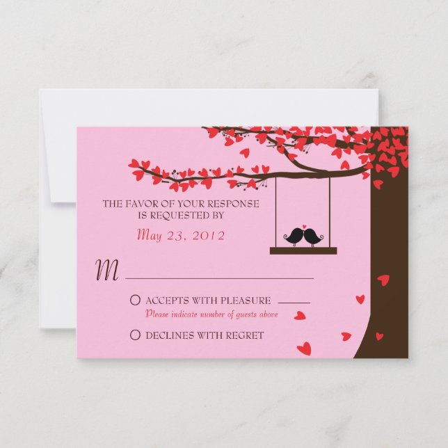 Love Birds Falling Hearts Oak Tree UAWG RSVP Karte (Vorderseite)
