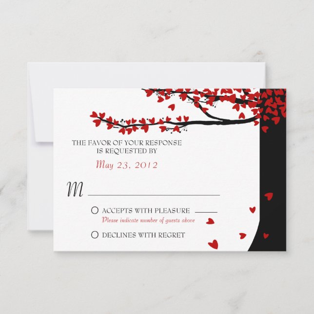 Love Birds Falling Hearts Red Black UAWG RSVP Karte (Vorderseite)