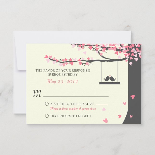 Love Birds Falling Hearts UAWG RSVP Karte (Vorderseite)