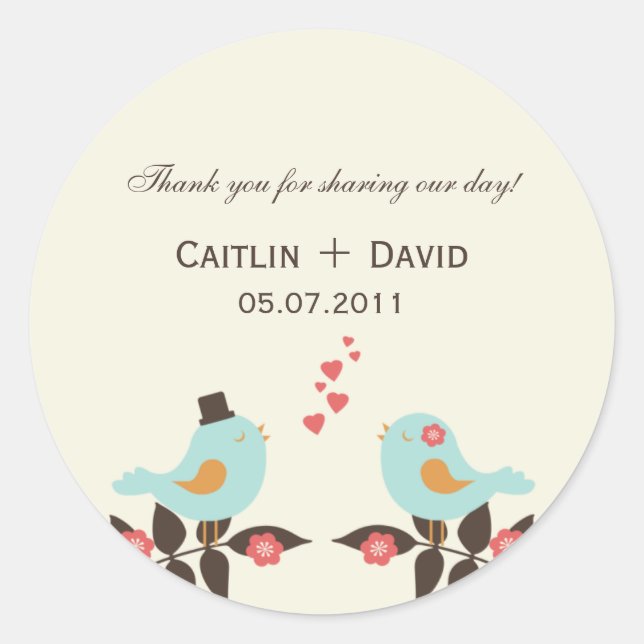 Love Birds Gastgeschenk Hochzeit Sticker/Umschlag  Runder Aufkleber (Vorderseite)