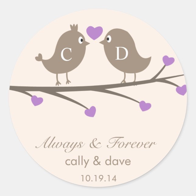 Love Birds Gastgeschenk Hochzeit Stickers (Vorderseite)