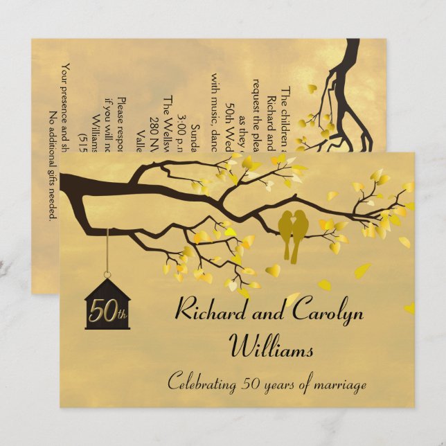 Love Birds Golden Anniversary Einladung (Vorne/Hinten)