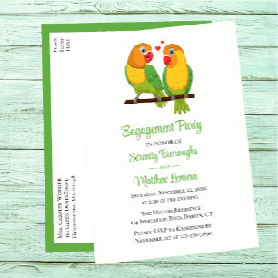 Love Birds Green Yellow Lovebird Engagement Party Einladungspostkarte