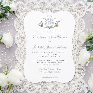 Love Birds "H" Monogram Weditation Einladung