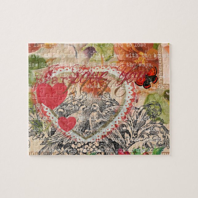 Love Birds Heart Red Art Collage (Horizontal)