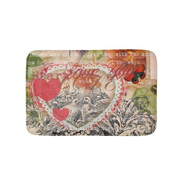 Love Birds Heart Red Art Collage Badematte (Vorderseite)
