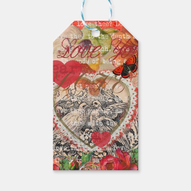 Love Birds Heart Red Art Collage Geschenkanhänger (Vorderseite)