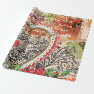 Love Birds Heart Red Art Collage Geschenkpapier
