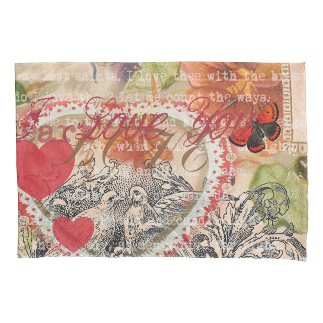 Love Birds Heart Red Art Collage Kissenbezug (Vorderseite)