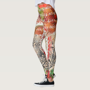Love Birds Heart Red Art Collage Leggings