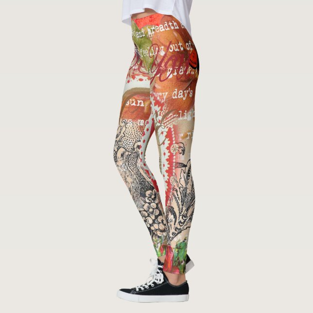 Love Birds Heart Red Art Collage Leggings (Links)