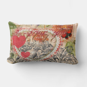 Love Birds Heart Red Art Collage Lendenkissen
