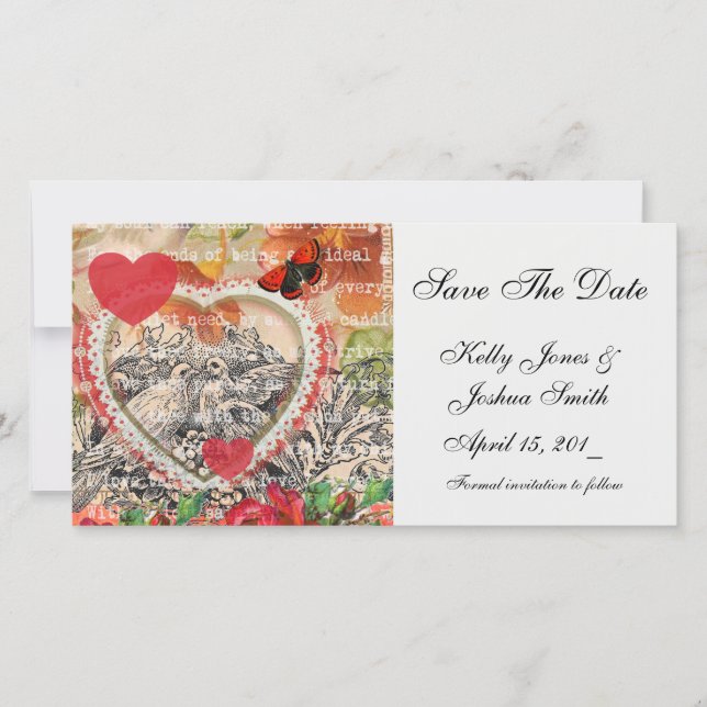 Love Birds Heart Red Art Collage Save The Date (Vorderseite)